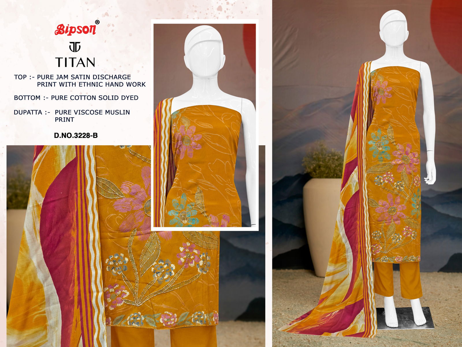 Titan 3228 By Bipson Jam Satin Printed Dress Material Suppliers In India